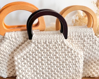 Borsa in macramè con manico in legno – Borsa in stile boho