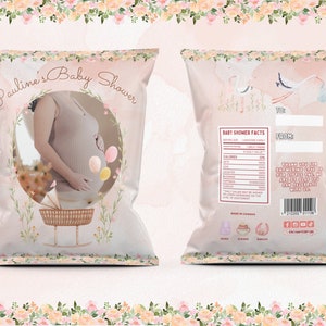 Benutzerdefinierte Blumenstorch-Babyparty-Chip-Tasche, personalisiertes Gastgeschenk