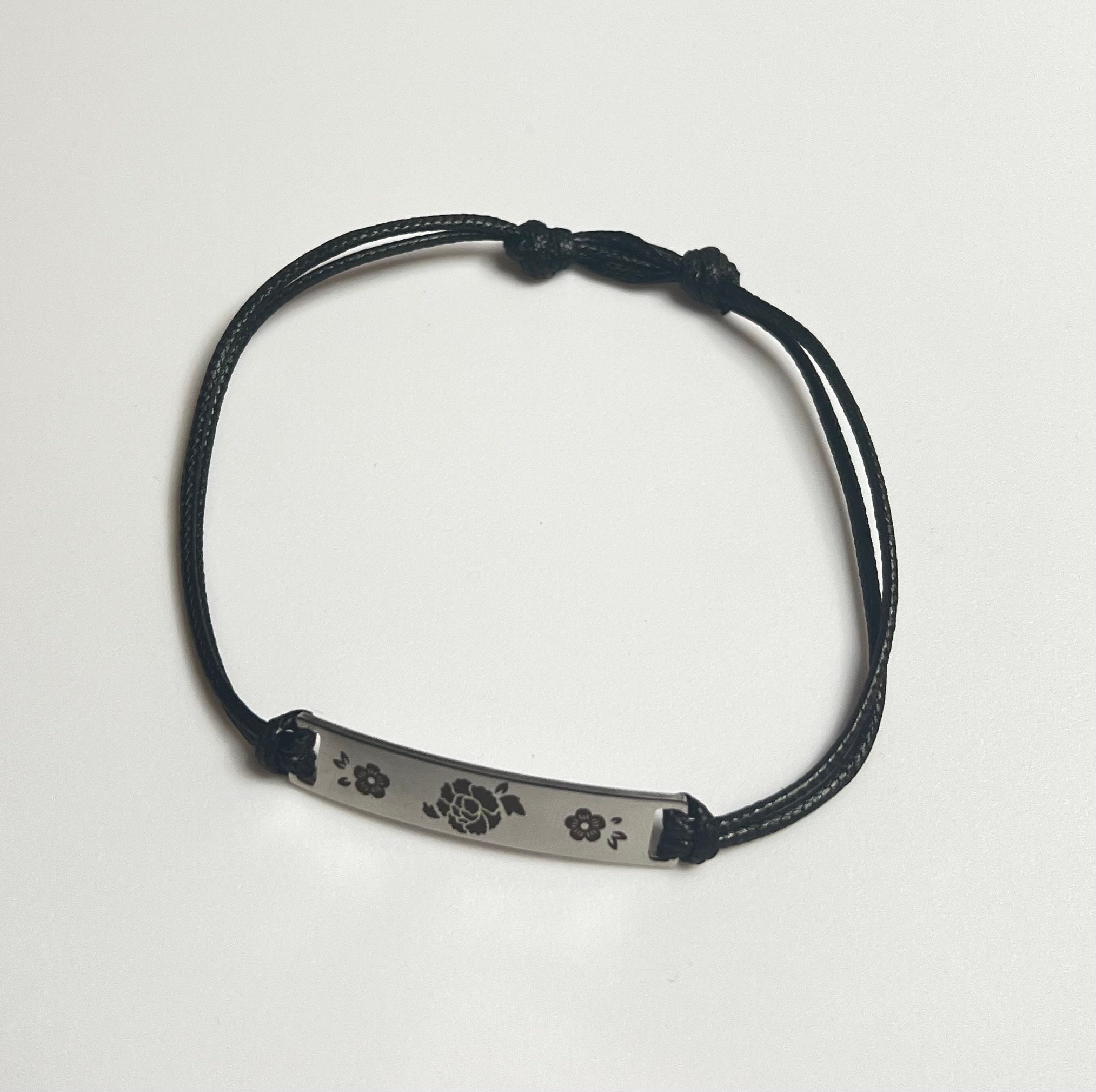Agust D “D-Day” Inspired Silver Bar Bracelet with Engraved Lotus Flowers + Words (BTS Suga)