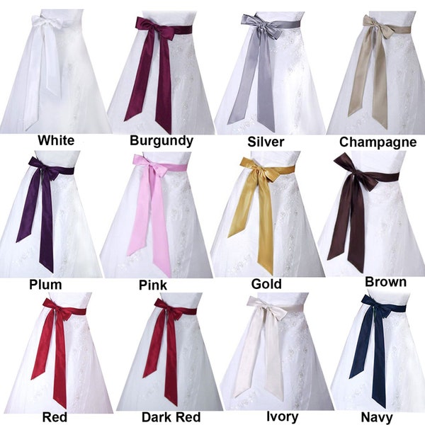 Satin wedding sash bridal belt prom evening pageant tie bridesmaid belt Plain Long gown dresses waist red pink brown black champange navy