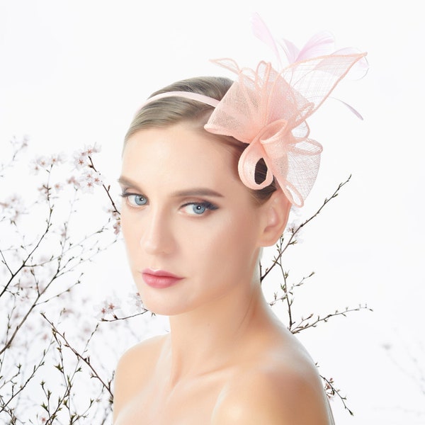 Vintage Pink Feather Fascinator Women's Hair Accessories Sinamay Tea Party Headwear Hat Headband Headpiece Net Flora Wedding