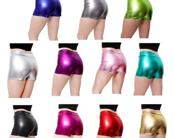 Shiny Metallic Booty Stretchy Bootie Boy Hot Shorts Spankies Cheer Gym Dance Volleyball Rave Roller Derby Girls Boys Women athletic S M L