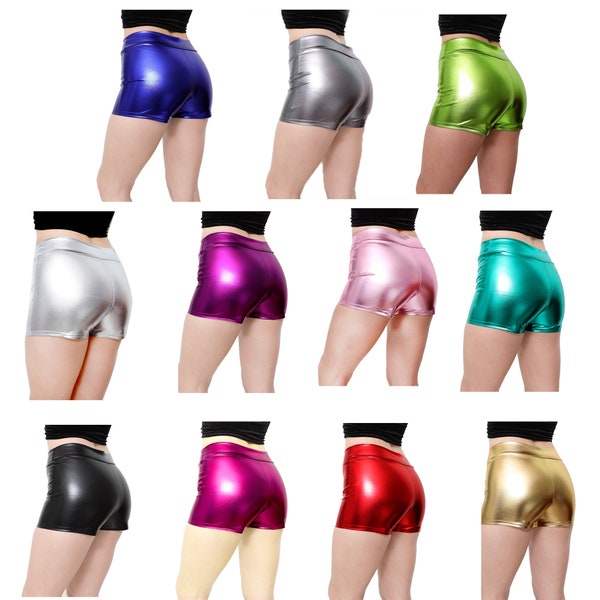 Shiny Metallic Booty Stretchy Bootie Boy Hot Shorts Spankies Cheer Gym Dance Volleyball Rave Roller Derby Girls Boys Women athletic S M L