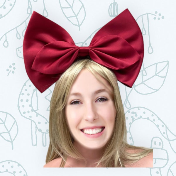 Cute Oversize Big Satin Bow Cosplay Headband Large Hair Pink Black Brown White Gold Red Silver Burgundy Bow Pink Women Anime Hair Bow Adult