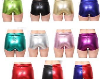 Shiny Metallic Dance Booty Stretchy Bootie Boy Hot Shorts Spankies Cheer Gym Dance Volleyball Rave Roller Derby Girls Women athletic S M L