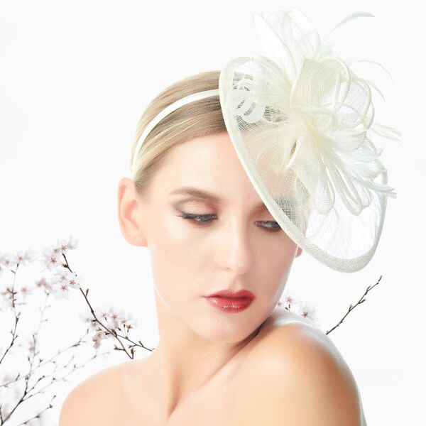 Ivory Feather Fascinator Women's Hair Accessories Sinamay Tea Party Headwear Hat Hair Headband Headpiece Net Flora Wedding Prom