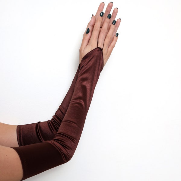 Brown Extra Long Fingerless Over the Elbow A-Grade Bridal Satin Color Glove Halloween Party Cosplay Formal 23" Prom Photo prop