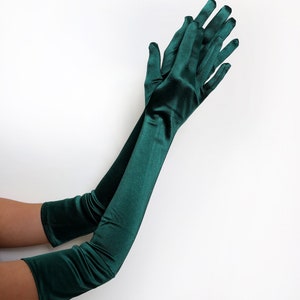 Extra Long 23-inch Over the Elbow A-Grade Bridal Satin Gloves for Halloween Party Cosplay Formal 20s Operal Length Roaring Party Prom Gloves Forest Green