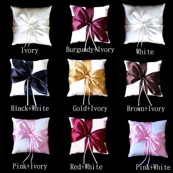 Bridal Wedding Love Knot Satin Bow Ring Pillow Bearer Wedding Accessories Ivory White Black Brown Red Pink Burgundy Wine Beautiful Ribbon