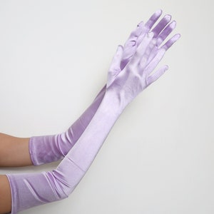 Extra Long 23-inch Over the Elbow A-Grade Bridal Satin Gloves for Halloween Party Cosplay Formal 20s Operal Length Roaring Party Prom Gloves Lilac