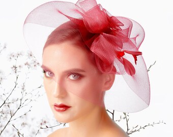 Burgundy Wine Red Feather Fascinator  Women's Hair Accessories Sinamay Tea Party Headwear Hat Hair Clip-On Headpiece Flora Bow Wedding