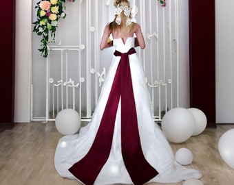 Beautiful Long Bridal Satin Sash Burgundy Wedding Sash Brridal Belt Prom evening pageant tie belt Plain 176 inch Large Sash gown dresses