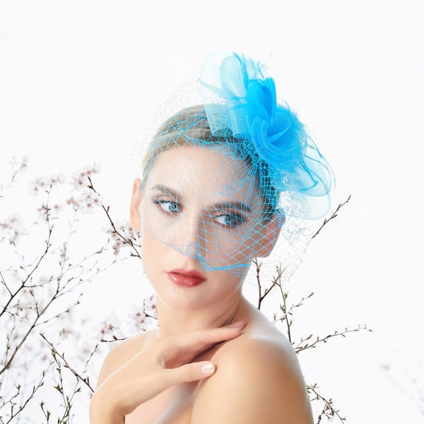 Blue Feather Fascinator Women's Hair Accessories Sinamay Tea Party Headwear Hat Headband Headpiece Flora Clip On