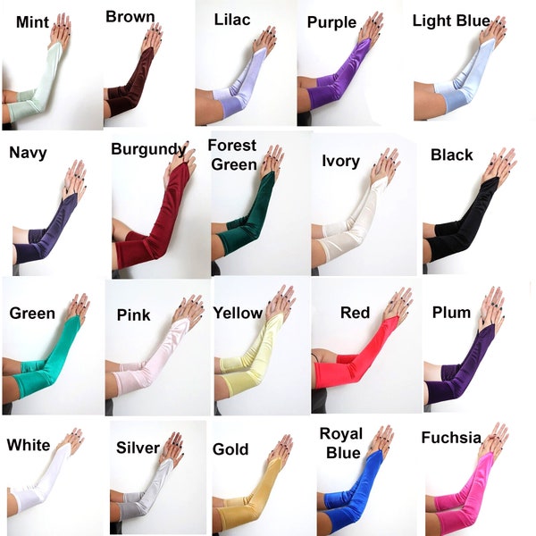 Extra Long Fingerless Over the Elbow A-Grade Bridal Satin Color Gloves for Halloween Party Cosplay Formal 20s Operal Length Roaring Prom