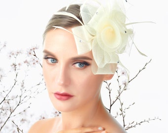 Ivory Feather Fascinator Women's Hair Accessories Sinamay Tea Party Headwear Hat Headband Headpiece Flora Wedding Bridal Clip On