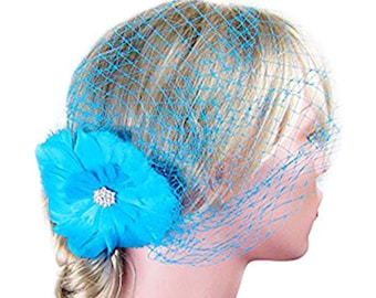 Blue Feather Fascinator Women's Hair Accessories Sinamay Tea Party Headwear Hat Hair Headband Headpiece Net Flora Wedding Prom