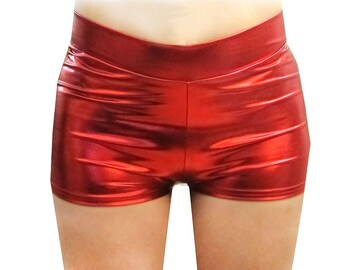 Ladies Womens Metallic PVC Shiny Wet Look Pants Gym Dance Shorts Party Wear 