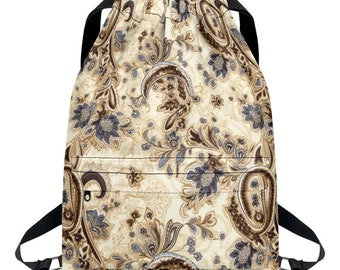 Beige Paisley Bandana Drawstring Backpack