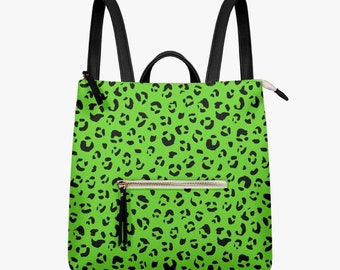 Bright Green Leopard Print  PU Leather Backpack Purse