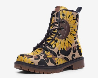 Sunflowers and Animal Print Vegan Leather Boots