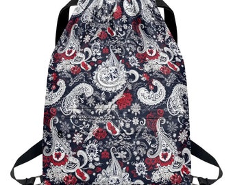 Red, Blue and White Bandana Drawstring Backpack