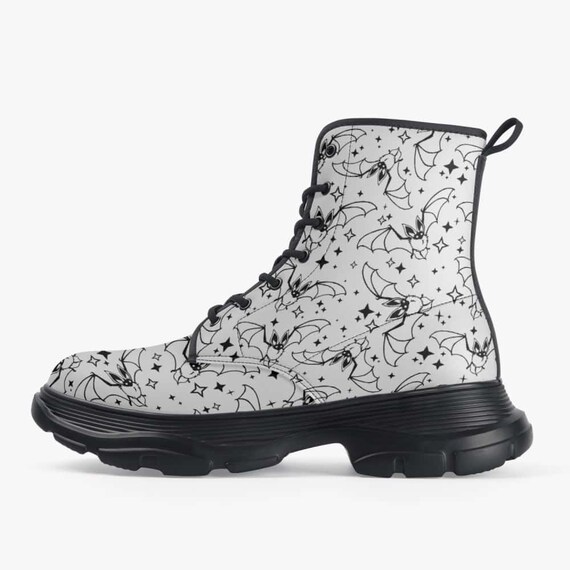 Bats and Stars Vegan Leather Chunky Boots Etsy