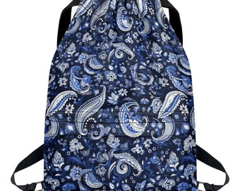Blue Bandana Drawstring Backpack