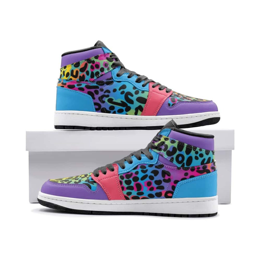 Rainbow Cheetah Leopard Pattern Print Black Sneaker Shoes For Men Women main image 1