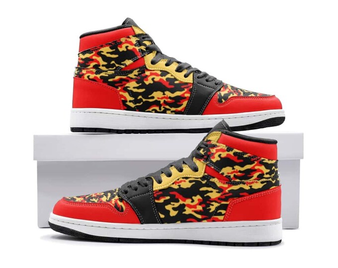 Orange Camo Print Men's Sneakers
