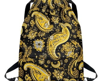 Yellow and Black Bandana Drawstring Backpack