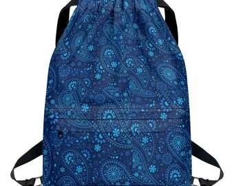 Blue Paisley Bandana Drawstring Backpack