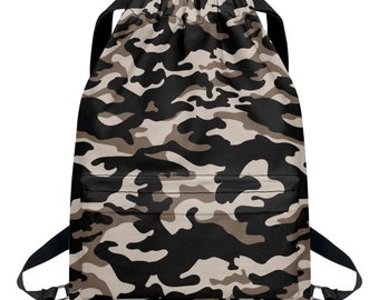 Black and Brown Camo Drawstring Backpack