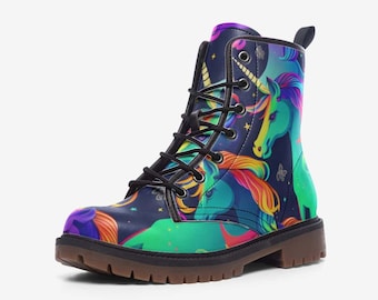 Rainbow Mane Unicorn Vegan Leather Boots