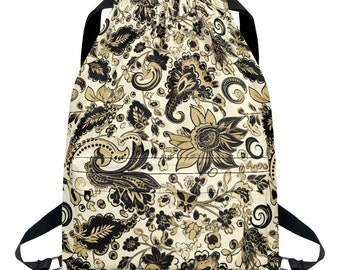 Black and Gold Bandana Drawstring Backpack