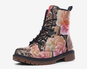 Flowers and Animal Print Vegan Leather Lightweight boots MT