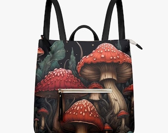 Red Amanita Mushroom PU Leather Backpack Purse