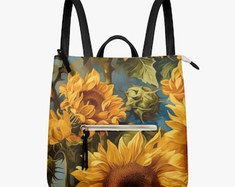 Sunflowers PU Leather Backpack Purse