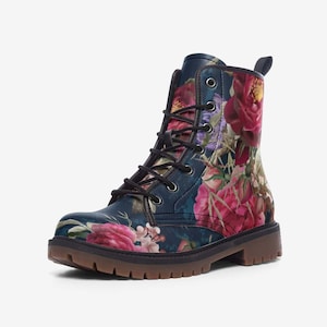 Rode en blauwe bloemenprint veganistische leren laarzen