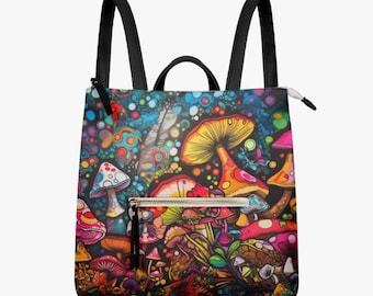 Groovy Mushrooms PU Leather Backpack Purse