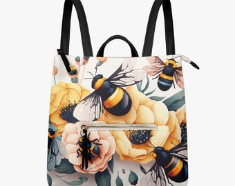 Bumblebee and Flowers Backpack Purse