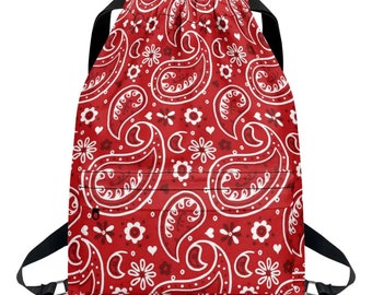 Red Paisley Bandana Drawstring Backpack