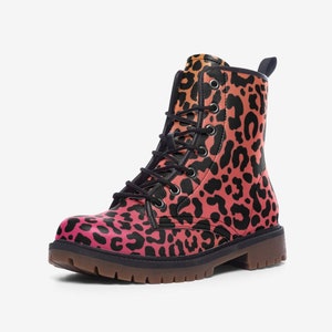 Pink and Orange Leopard Print Vegan Leather Lightweight boots MT