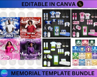 Memorial Design Bundle, Funeral Design, Memorial T-shirt Design, Funeral, Editable Canva Digital Download, 15 Memorial Background PNGs