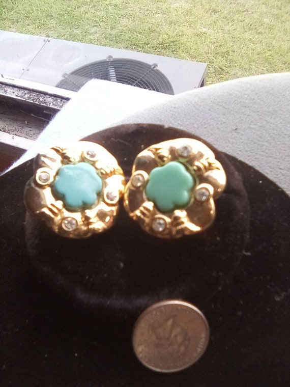 Ivana goldtone & faux turquoise clip earrings - image 3