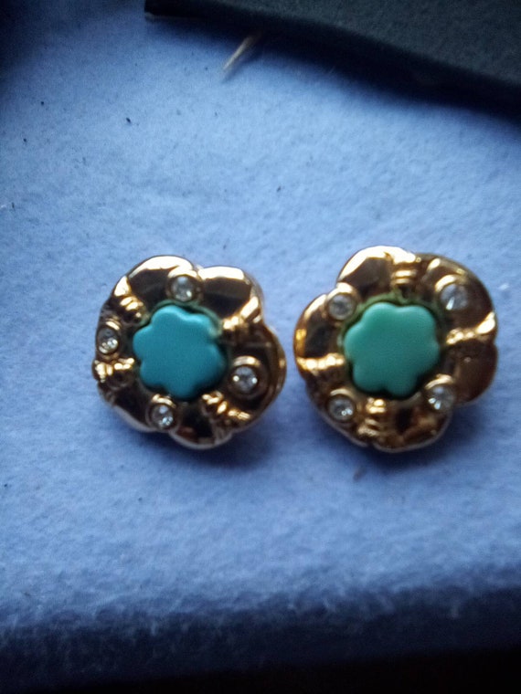 Ivana goldtone & faux turquoise clip earrings - image 1