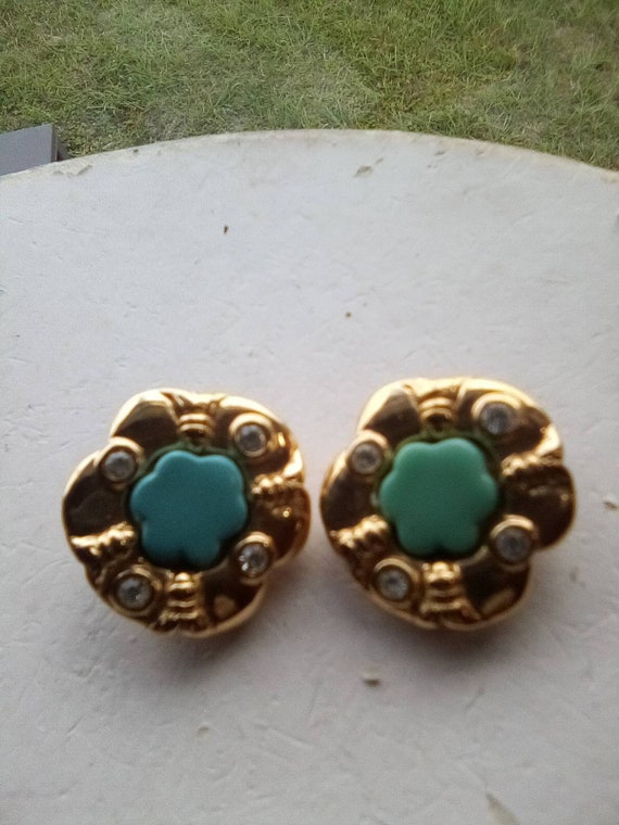 Ivana goldtone & faux turquoise clip earrings - image 4