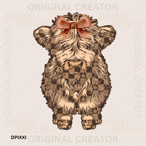 Checker Highland Baby Bow Cow PNG, Western Design, PNG Sublimations, Farm Sublimations, Designs Downlods, Shirt Design, Sublimation Download