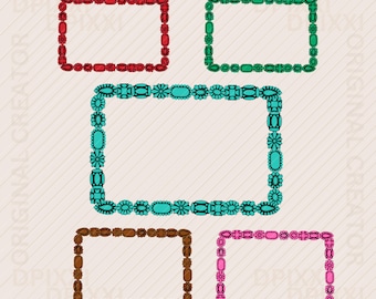 Bundle Rectangle Frame Shape png * Turquoise Ruby Red Jade Green Hot Pink Western png, Cowboy Sublimation Designs, Western Clipart #562