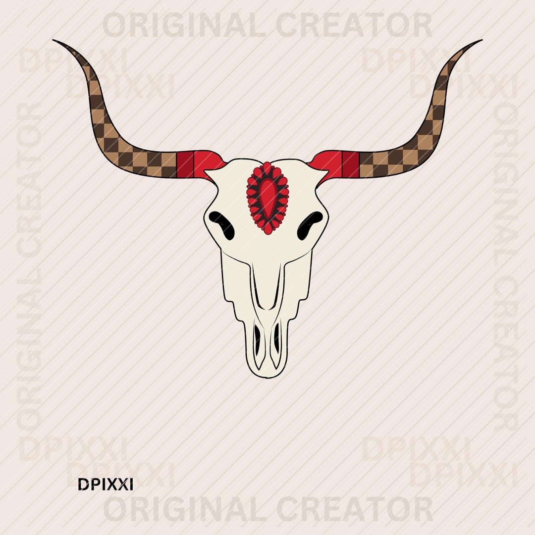 Ruby Red Cow Skull Turquoise Concho PNG * Checker Western Sublimation ...