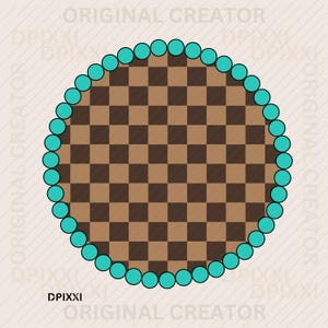EDITABLE Circle Chocolate Brown Turquoise Checker Frame png, svg *  digital frame art, shape, turquoise design, frame turquoise checker #484